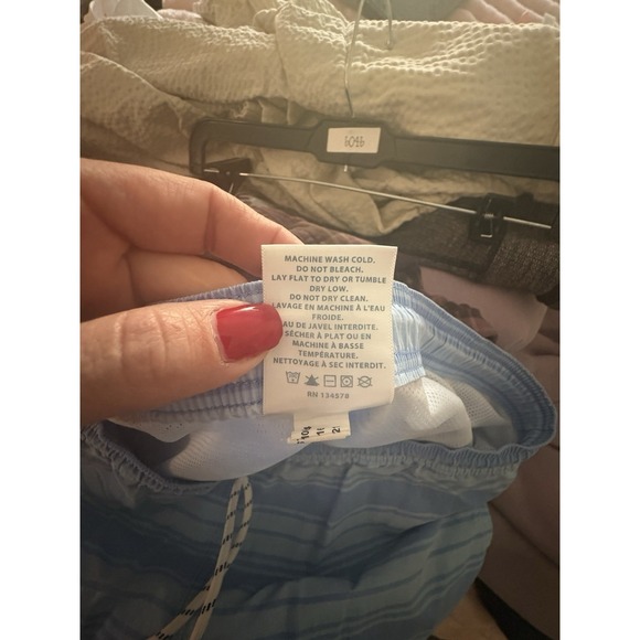 Vineyard Vines Swim Trunk Shorts Mens Large Blue Stripe Stretch Drawstring - Picture 6 of 7